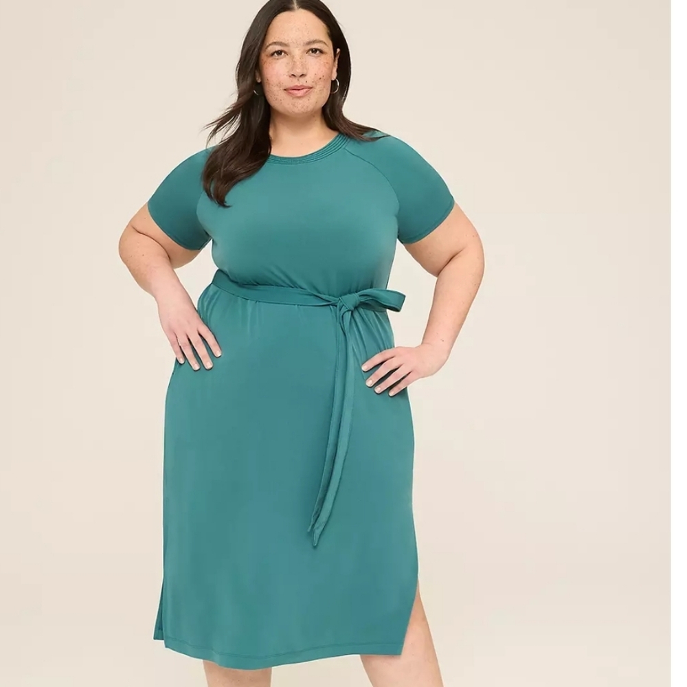 🎊Lane Bryant Teal Midi Dress with Tie Waist